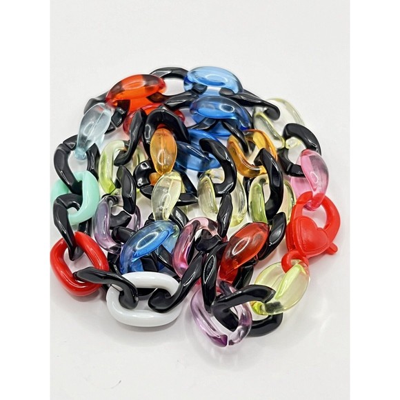 Multicolored Unisex Acrylic Chain Link Necklace 17”~ 4mm Thick~ - Picture 8 of 9